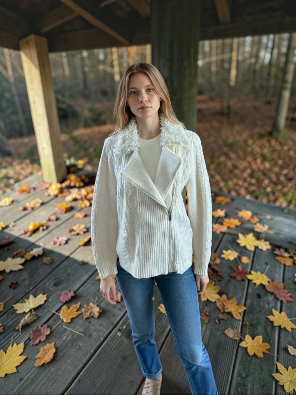 Chico's Cream/Off White Zippered Knit Sweater, Women's Size M, Chico's 1 - Picture 9 of 9